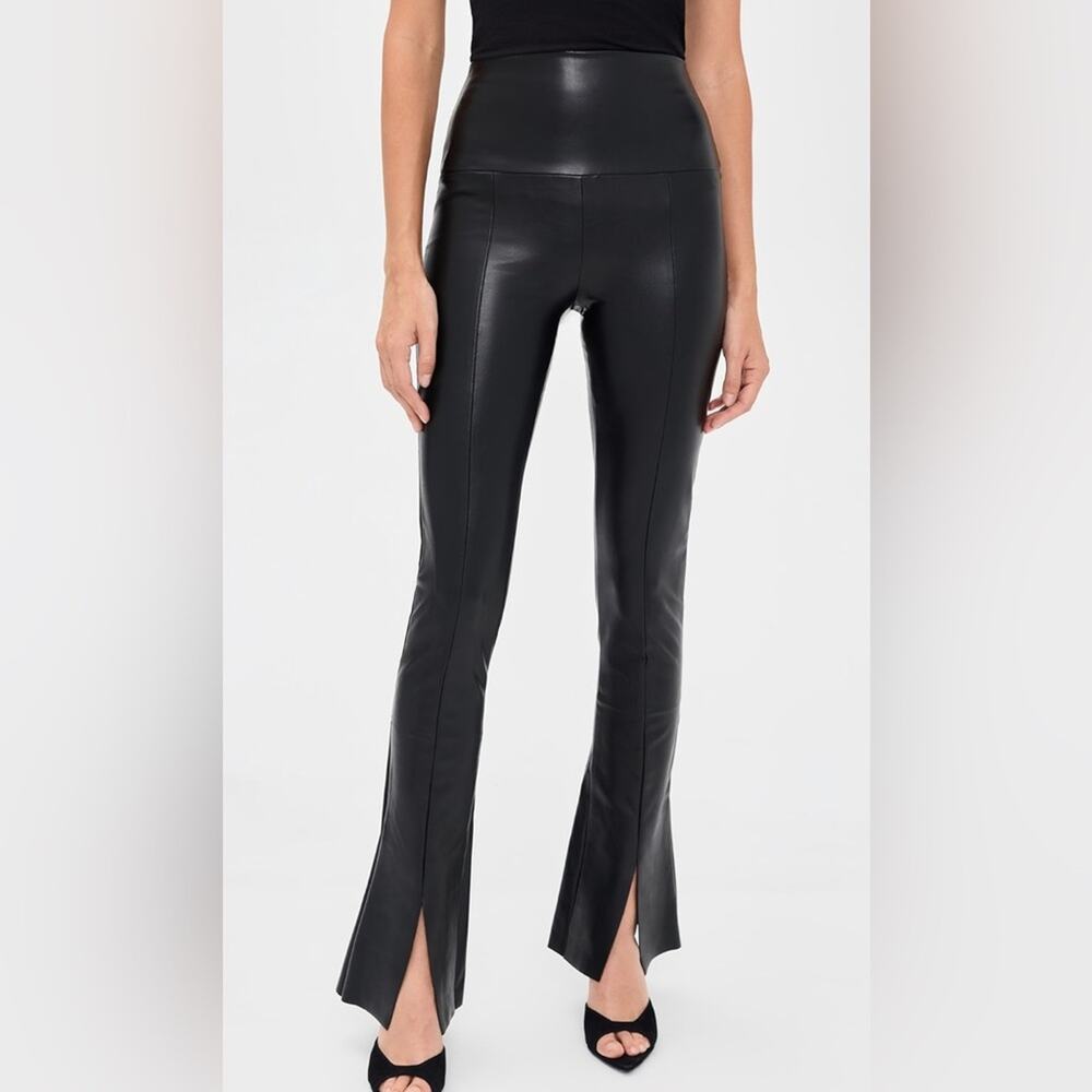 Norma Kamali Spat Faux Leather High Rise Split Hem Flare Pants Size XL
